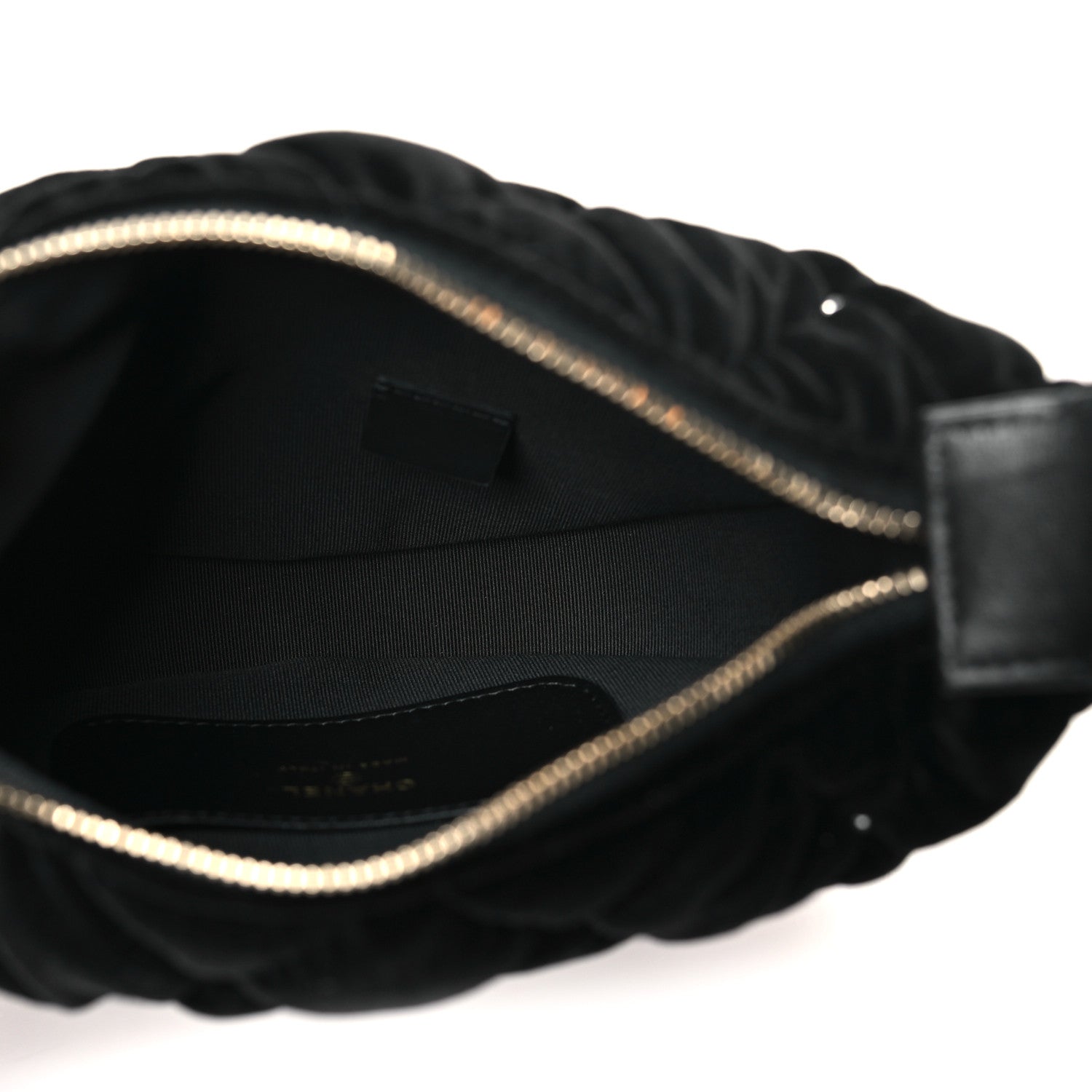 Chanel Velvet Diamanté Quilted Pocket Pouch Hobo Black
