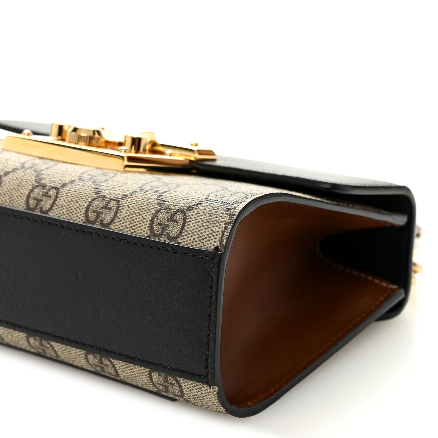 Gucci GG Supreme Monogram Calfskin Small Padlock Shoulder Bag Beige Black Cuir
