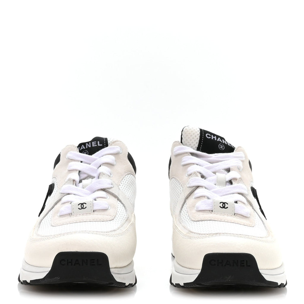 Mesh Suede Calfskin Grained Calfskin Womens CC Sneakers 41 White Black