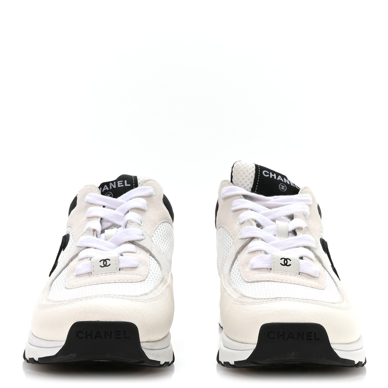 Mesh Suede Calfskin Grained Calfskin Womens CC Sneakers 41 White Black