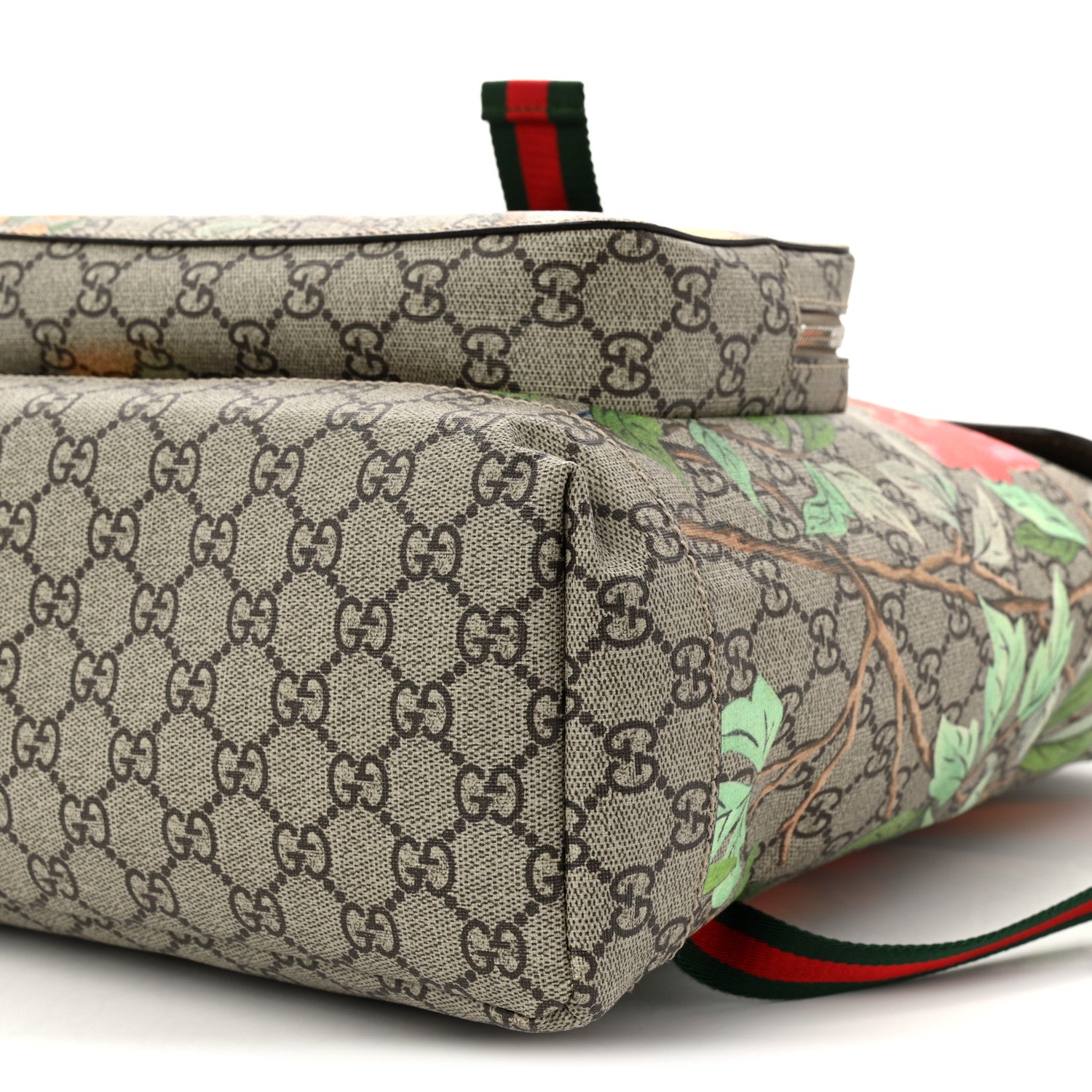Gucci GG Supreme Monogram Tian Web Single Buckle Backpack Beige Multicolor New Acero