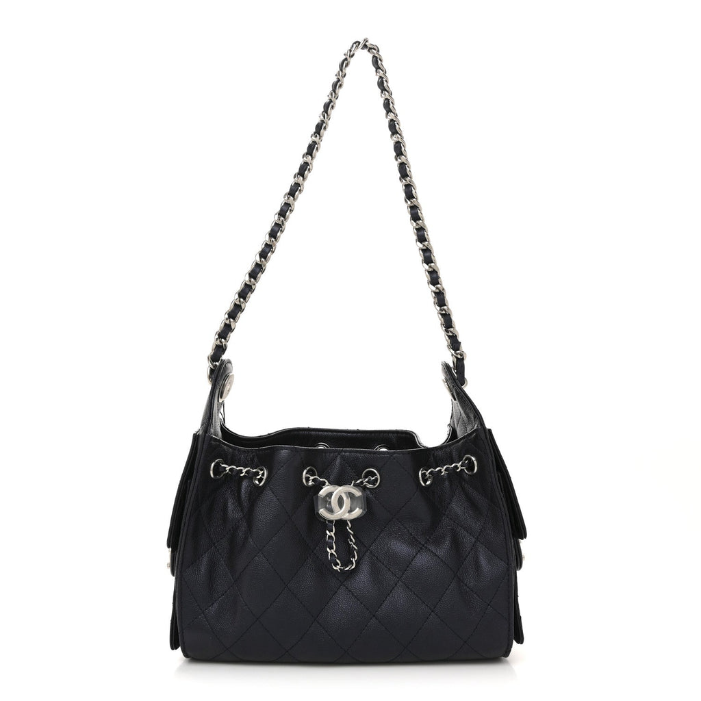Chanel Metallic Caviar Quilted Mini Chanel 25 Handbag Dark Blue