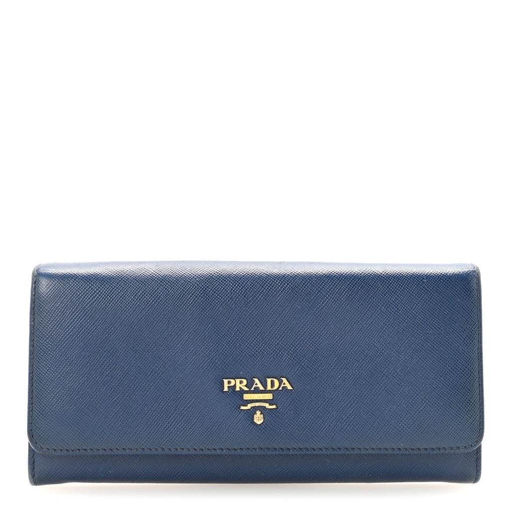 Prada Saffiano Metal Continental Flap Travel Wallet Bluette