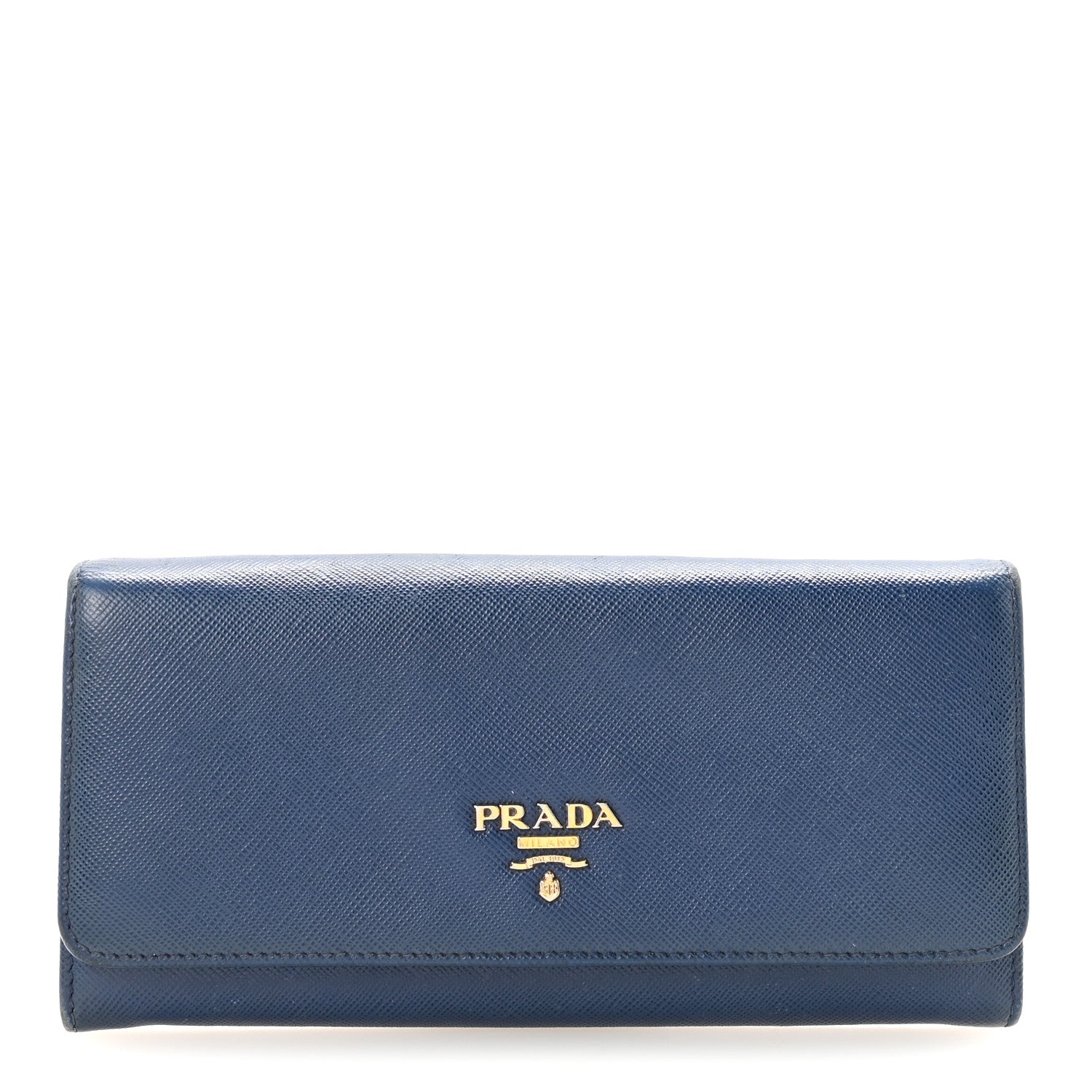 Prada Saffiano Metal Continental Flap Travel Wallet Bluette