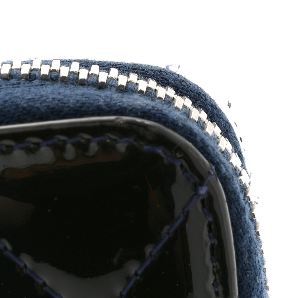 Patent Quilted Zip Around Wallet Dark Blue
