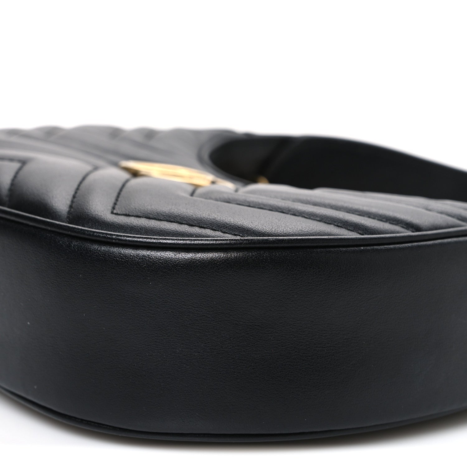Gucci Calfskin Matelasse Chevron Mini GG Marmont Half Moon Hobo Black