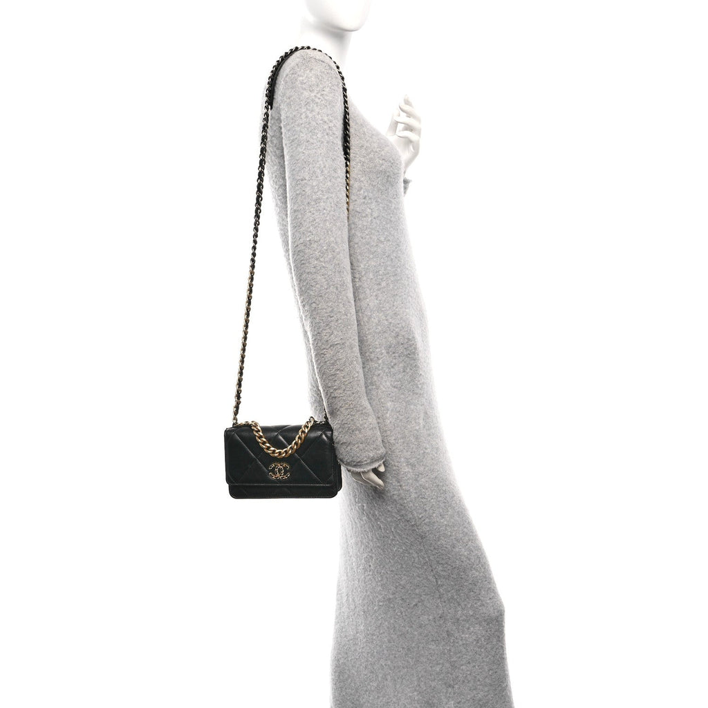 Chanel Lambskin Quilted Chanel 19 Wallet On Chain WOC Black