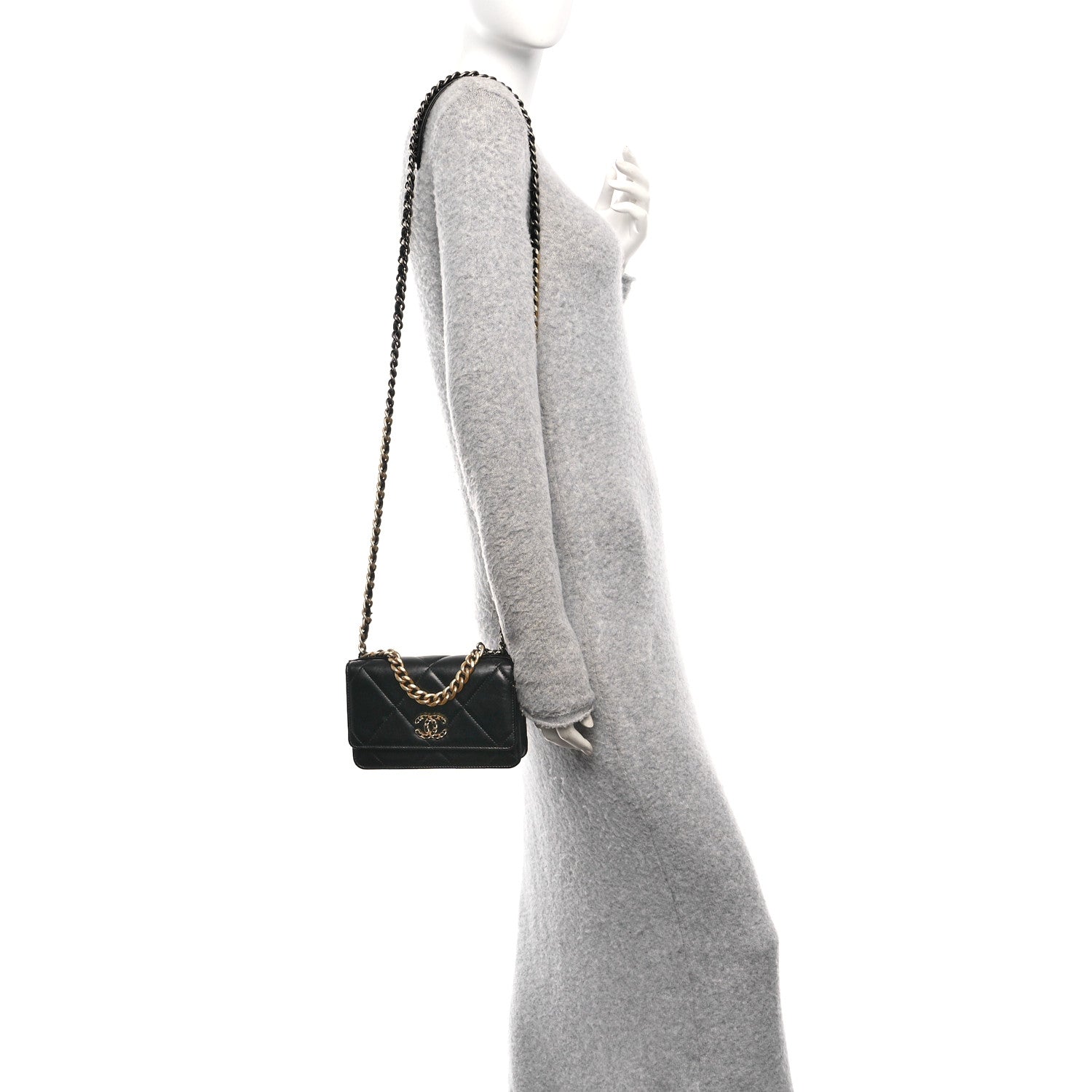 Chanel Lambskin Quilted Chanel 19 Wallet On Chain WOC Black