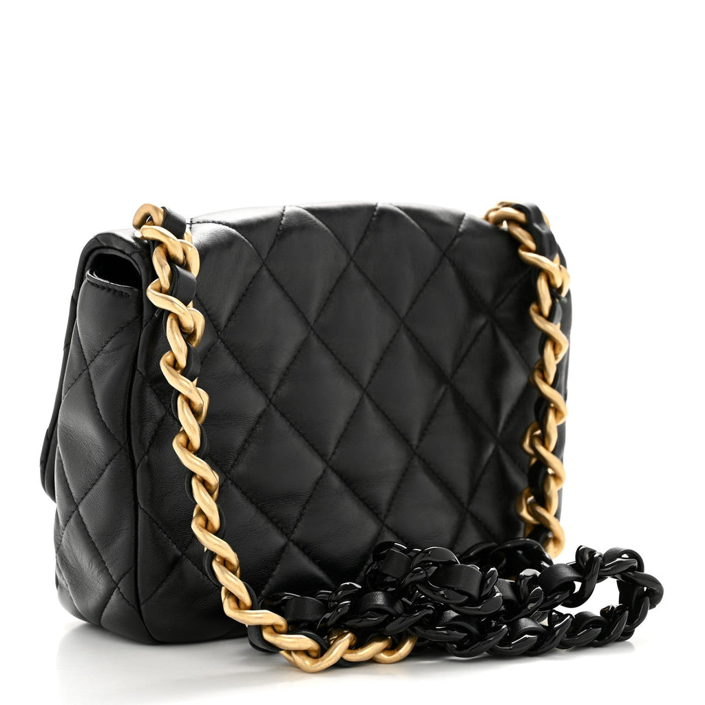 Chanel Lambskin Quilted Small Lacquered Chain Flap Black