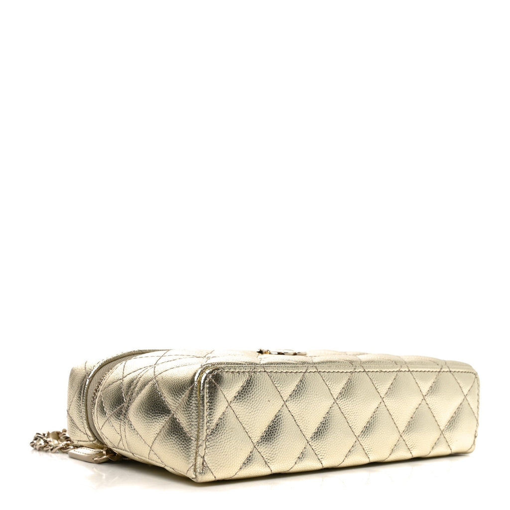 Chanel Metallic Caviar Quilted Trendy Handle Slim Vanity Light Golden
