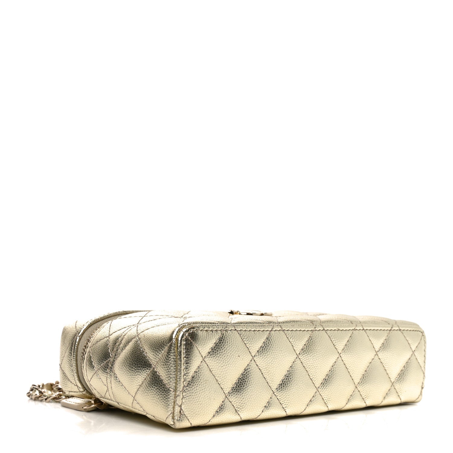 Chanel Metallic Caviar Quilted Trendy Handle Slim Vanity Light Golden