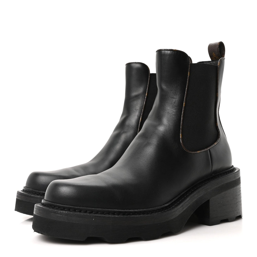 Louis Vuitton Calfskin Monogram Beaubourg Ankle Boots 39.5 Black