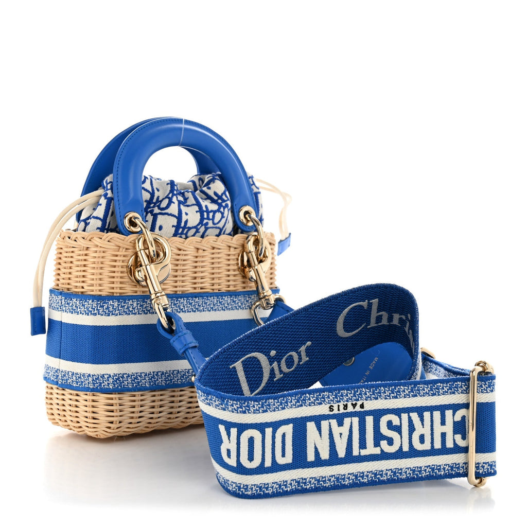 Christian Dior Wicker Oblique Mini Lady Dior Bag Florescent Blue