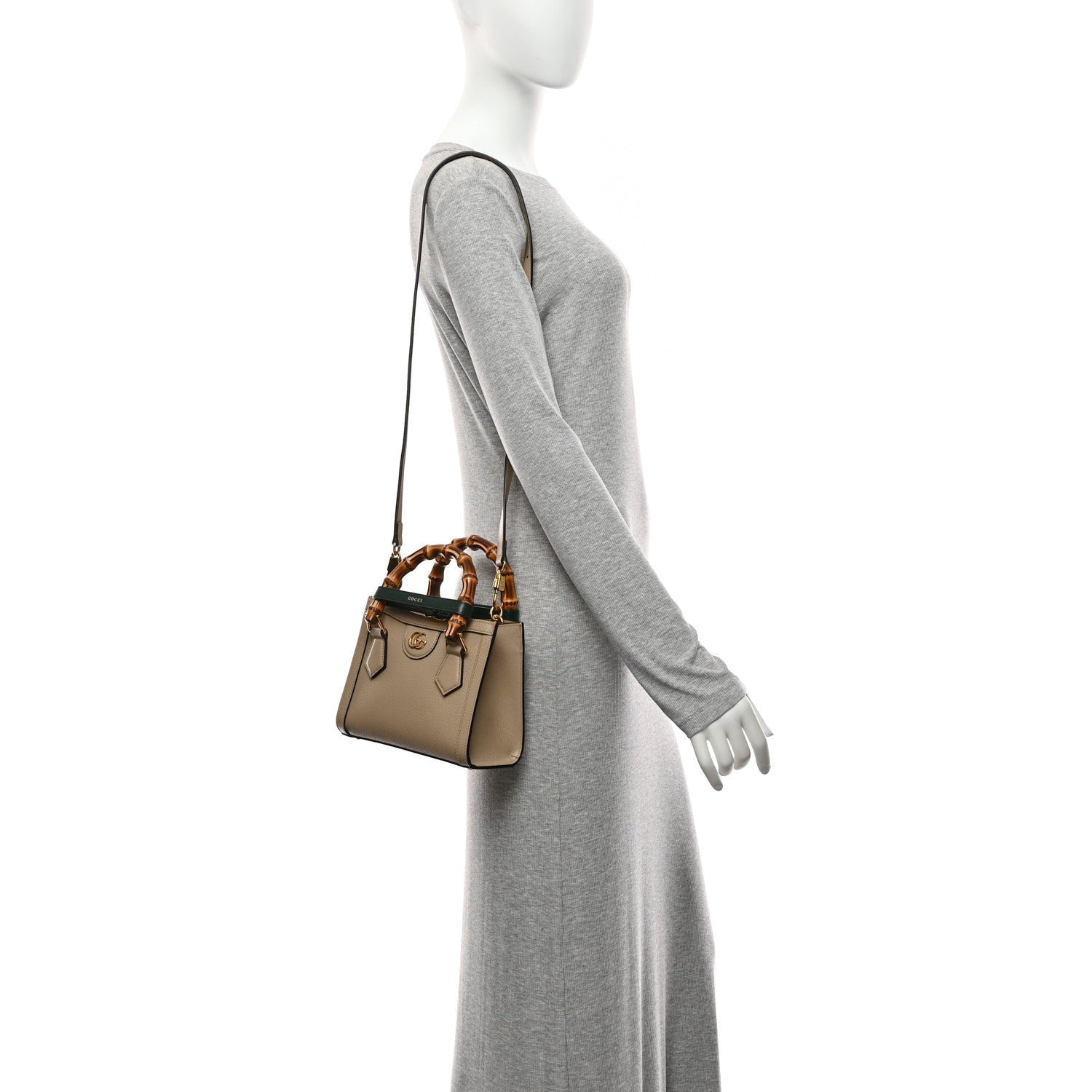 Gucci Textured Dollar Calfskin Web Mini Diana Tote Bag Oatmeal Vintage Green
