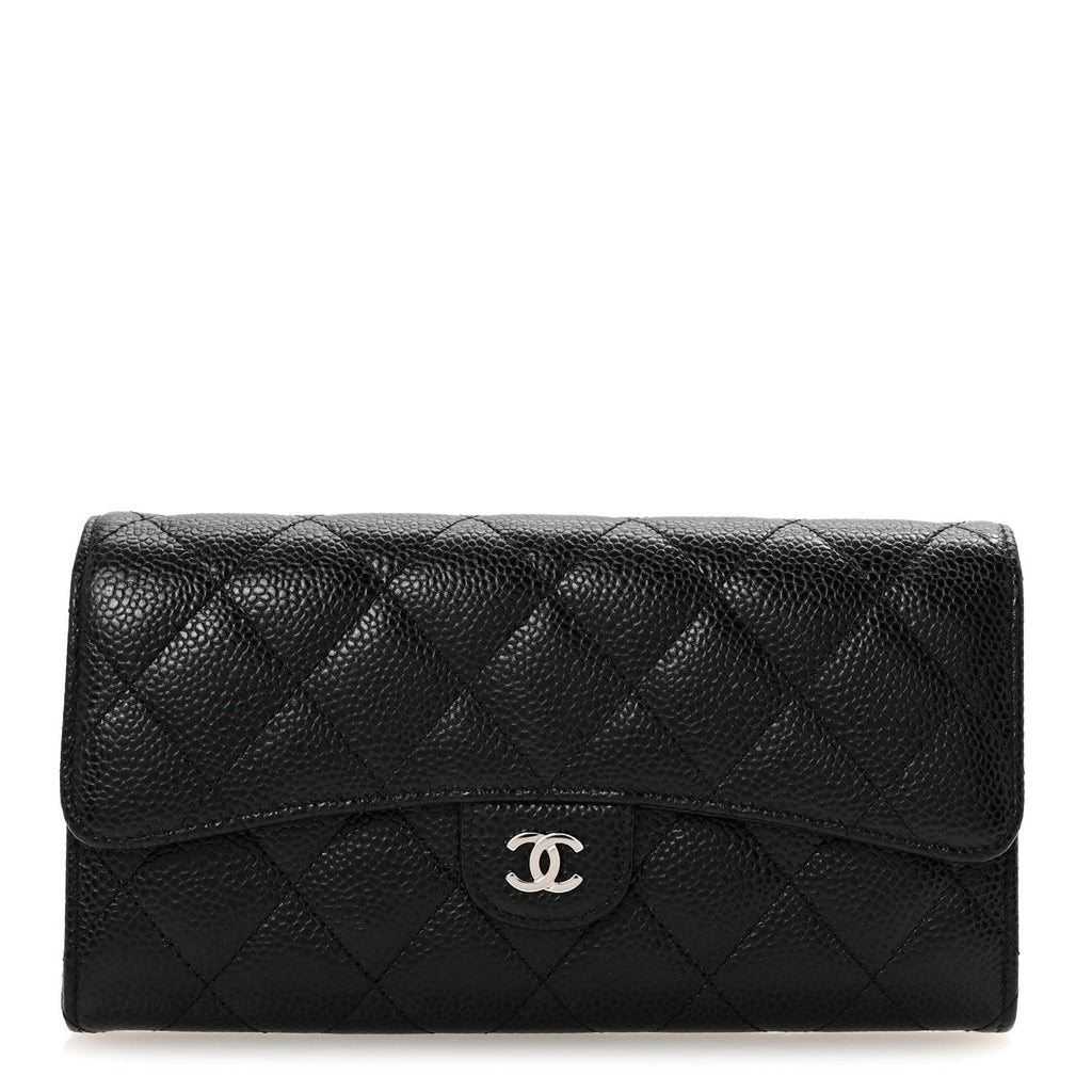 Caviar Quilted Large Gusset Flap Wallet Black