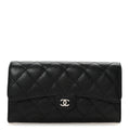 Caviar Quilted Large Gusset Flap Wallet Black