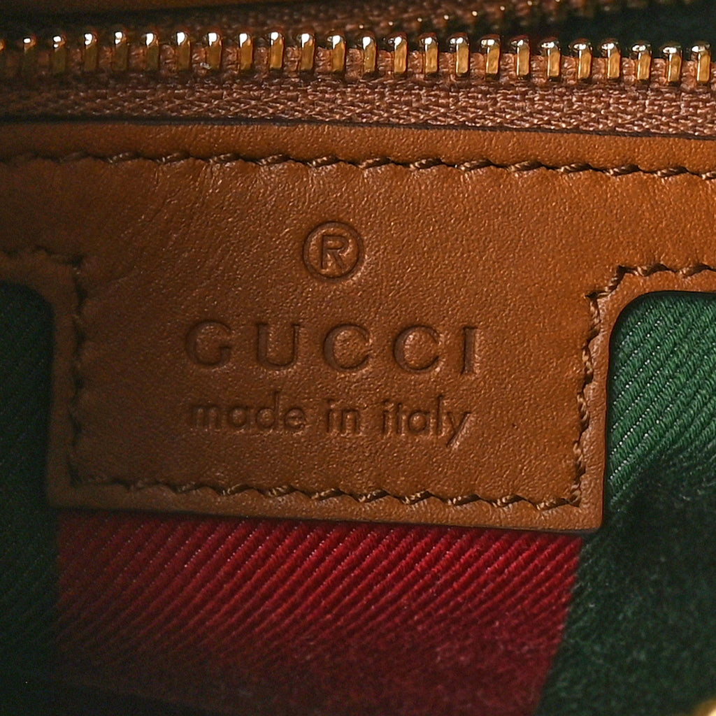 Gucci GG Supreme Monogram Emblem Medium Shoulder Bag Beige Dark Brown