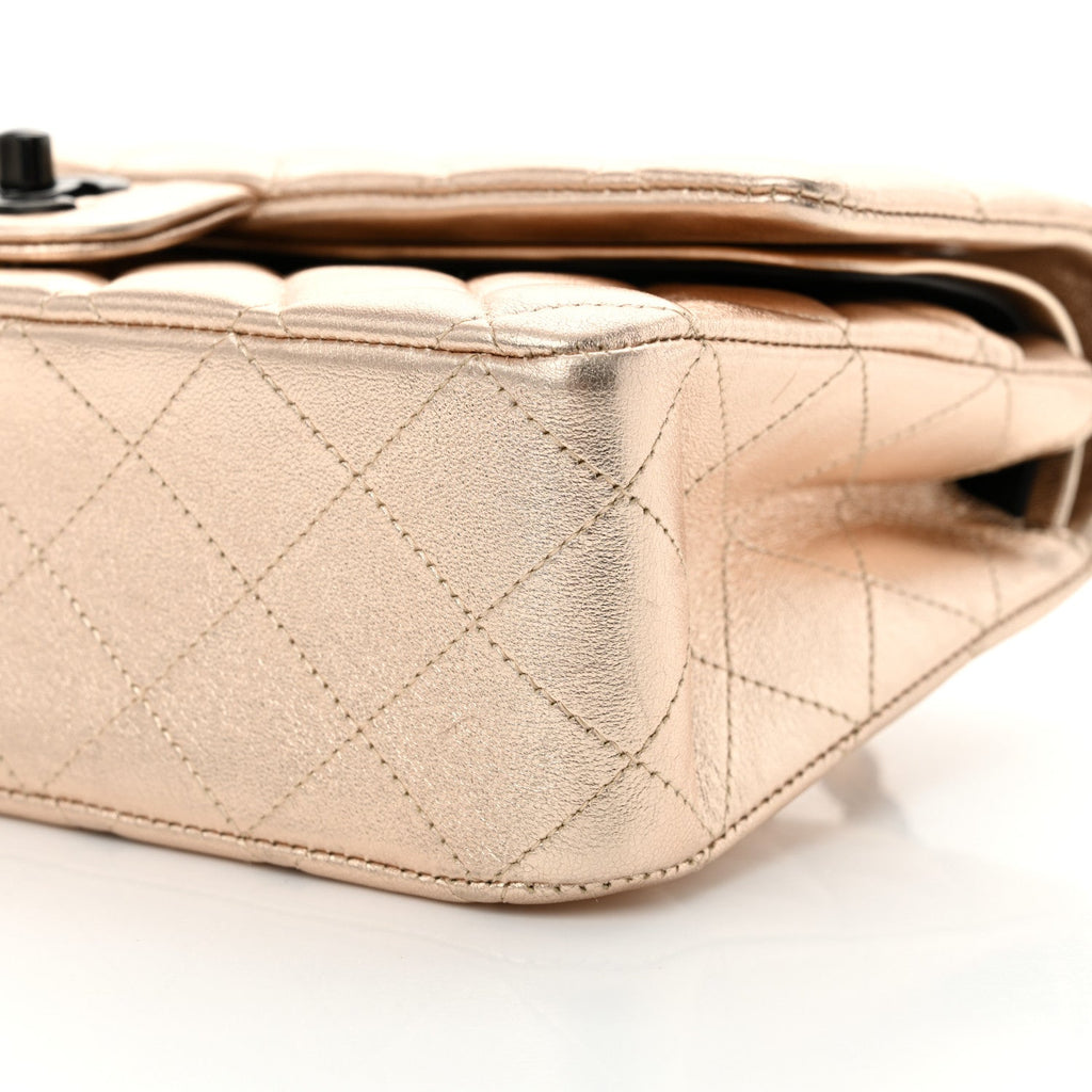 Chanel Metallic Lambskin Quilted Medium Double Flap Gold Black