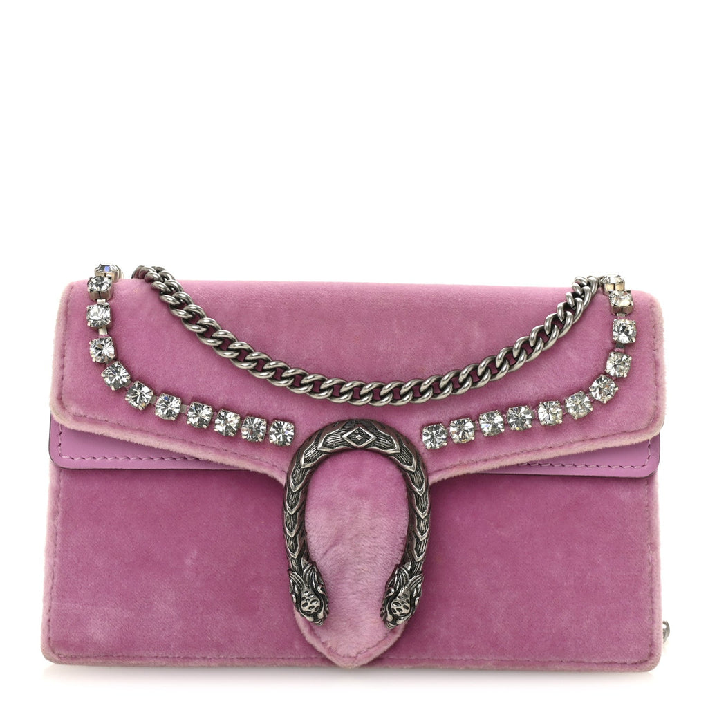 Gucci Velvet Crystal Super Mini Dionysus Shoulder Bag Malva