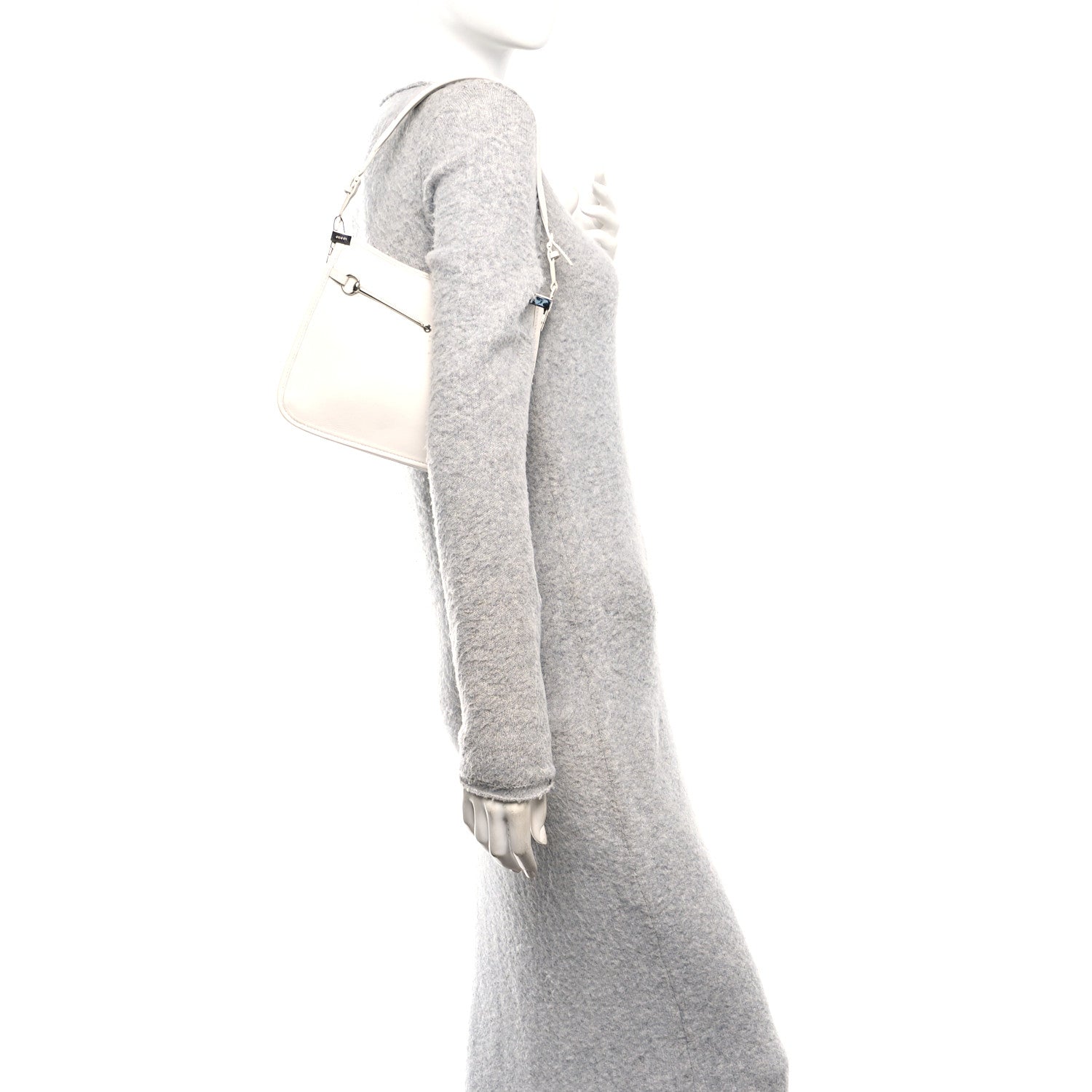 Gucci Calfskin Horsebit Slim Shoulder Bag White