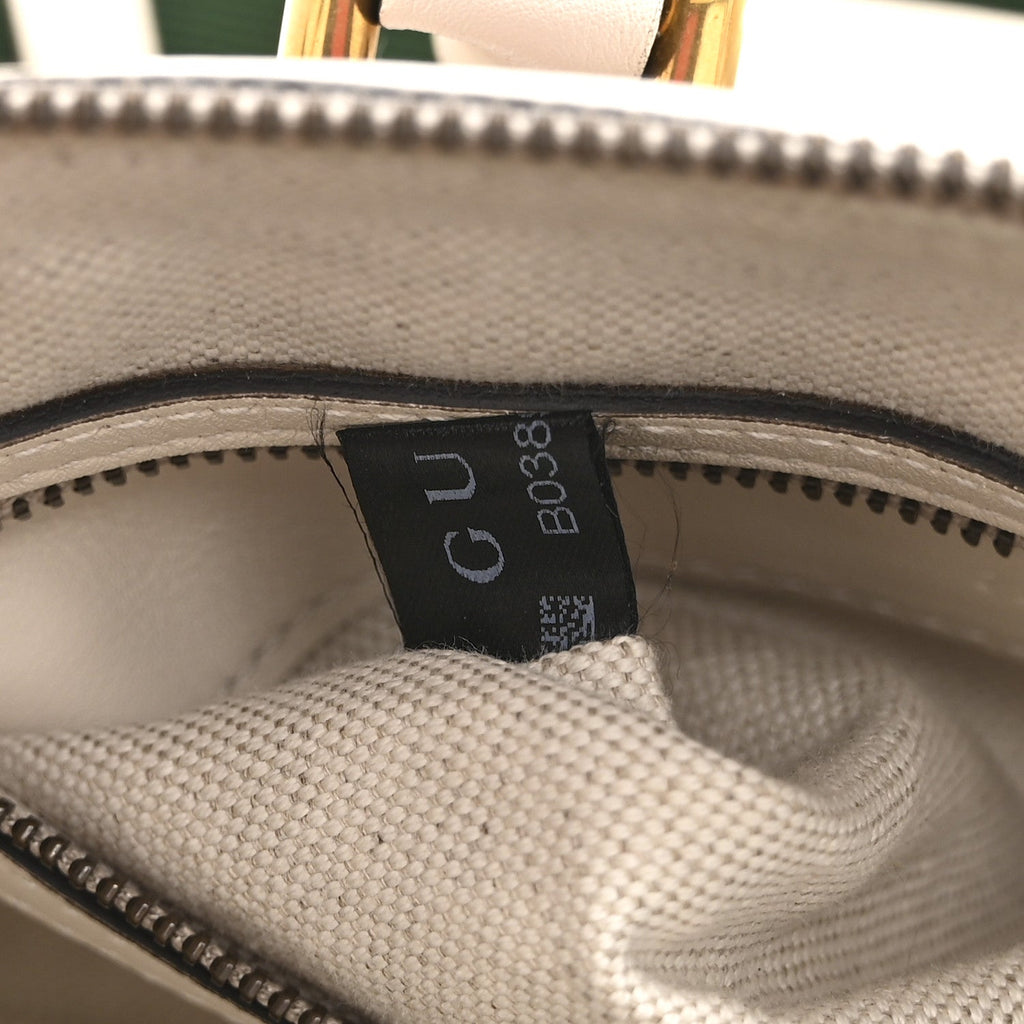 Gucci Koi Calfskin Web Mini Bauletto Duffle Top Handle Bag Mystic White