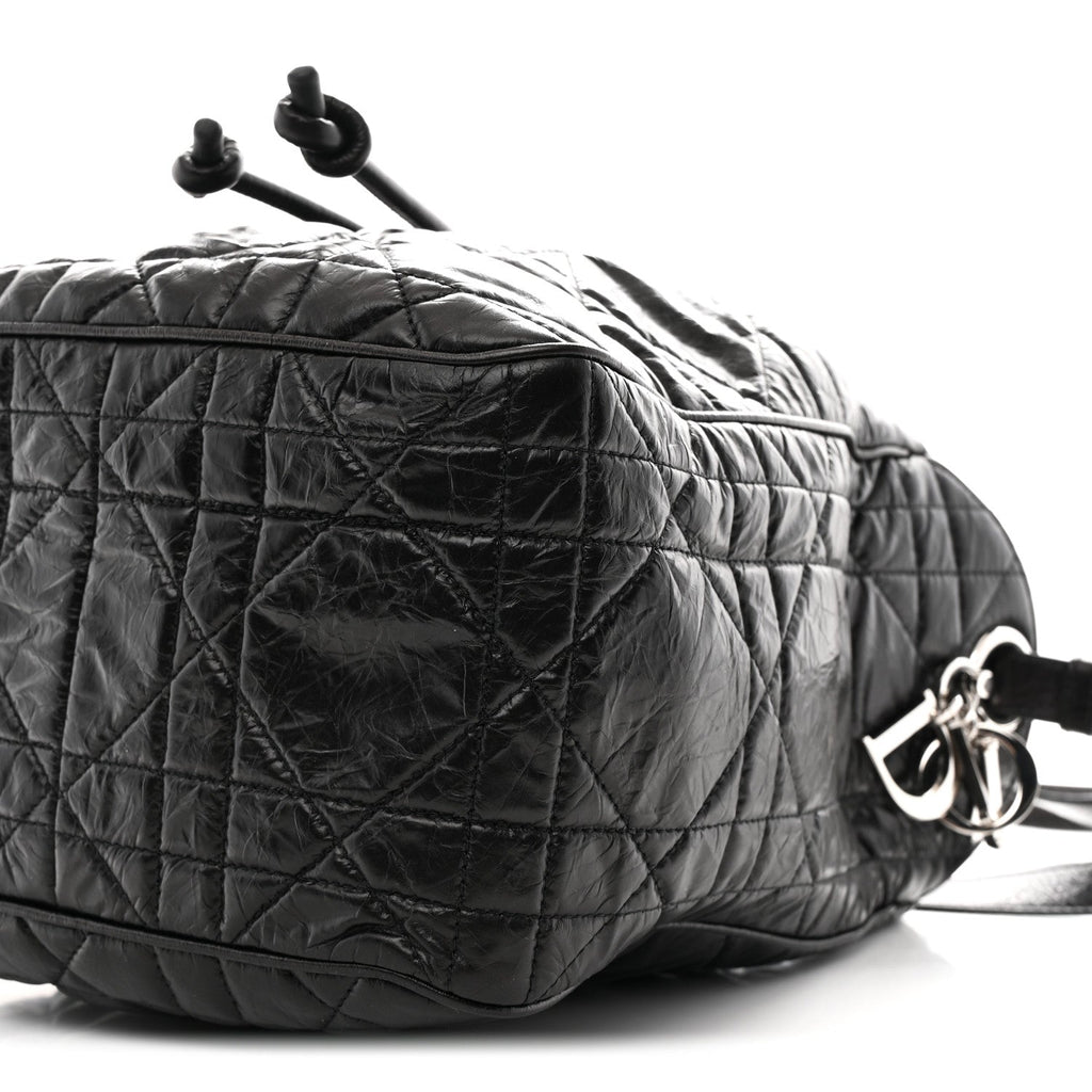 Christian Dior Crinkled Calfskin Macrocannage Medium D-Motion Bag Black