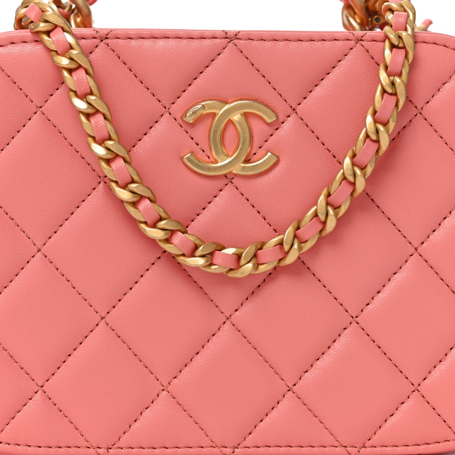 Chanel Lambskin Quilted Top Handle Small Vanity Case Pink