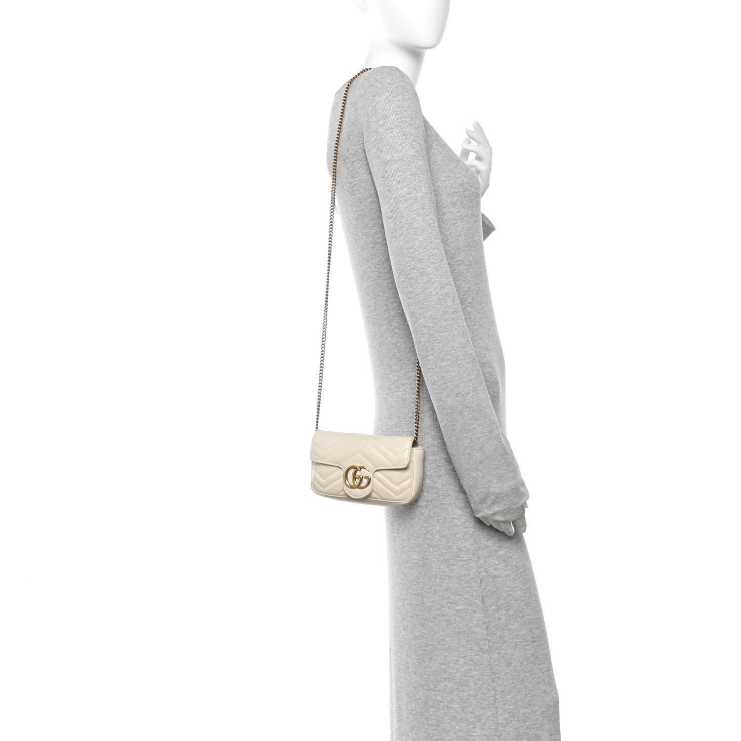 Gucci Calfskin Matelasse Super Mini GG Marmont Shoulder Bag White