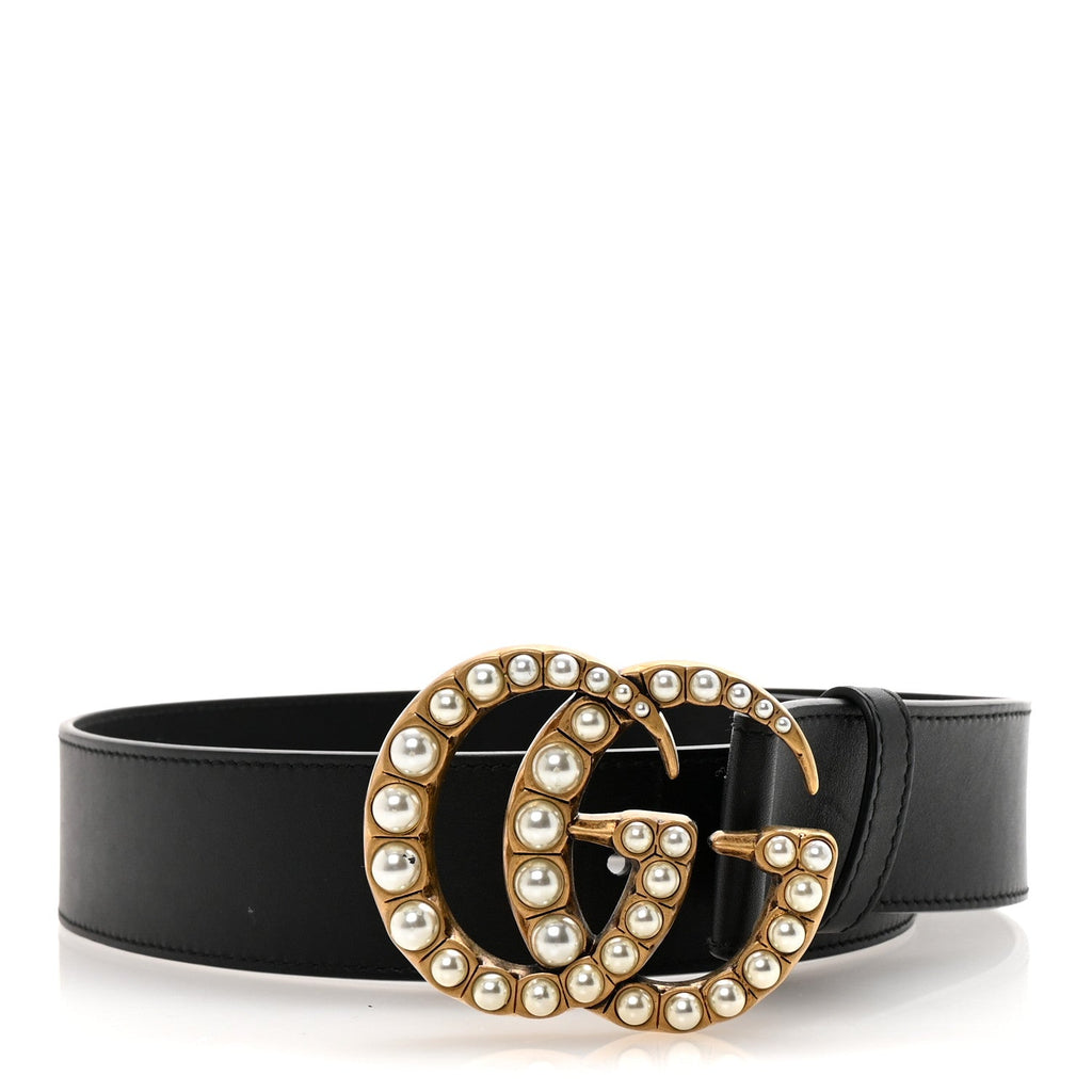 Gucci Moon Calfskin Pearl Double G Belt 70 28 Black Cream