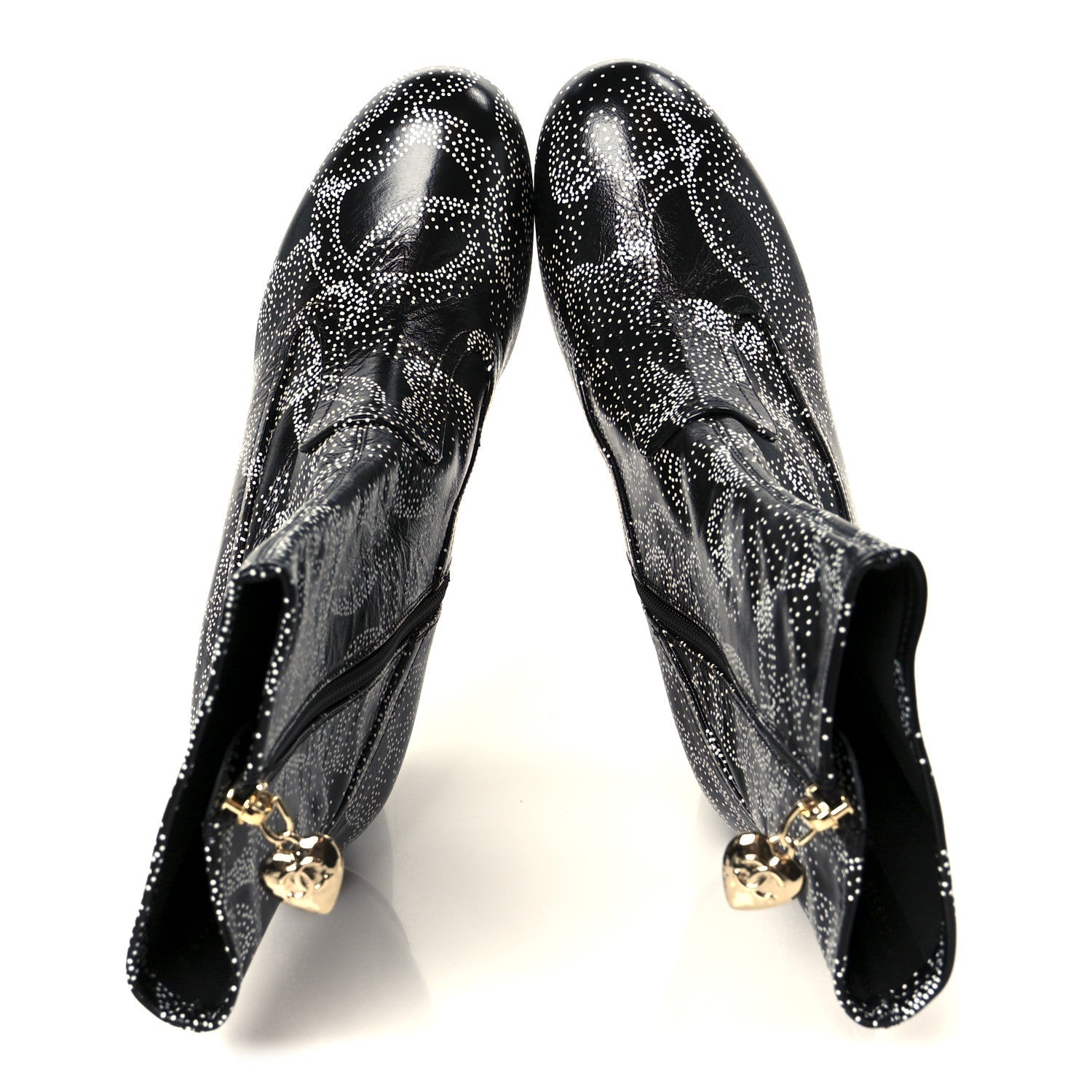 Calfskin Camellia Printed Ankle Boots 39 Black White