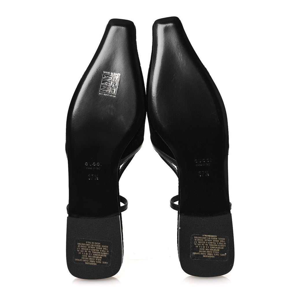 Gucci Velvet GG Monogram Slingback Ballet Flats 37.5 Black