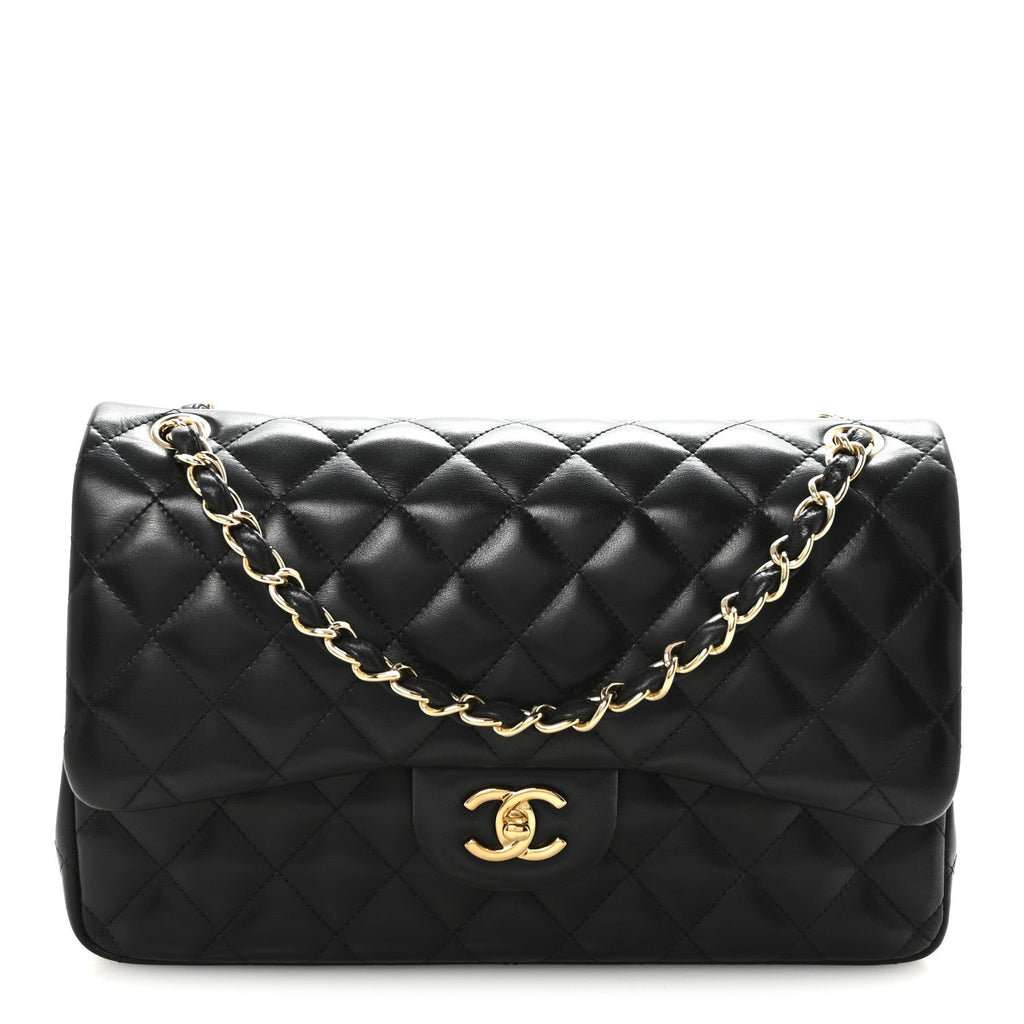 Chanel Lambskin Quilted Jumbo Double Flap  Black