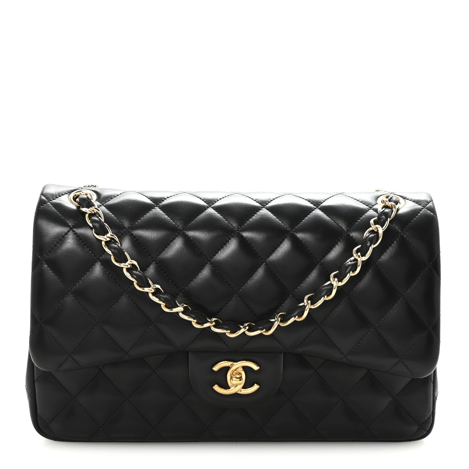 Chanel Lambskin Quilted Jumbo Double Flap  Black