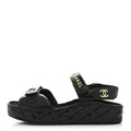 Chanel Shiny Calfskin Logo Platform Sandals 39 Black