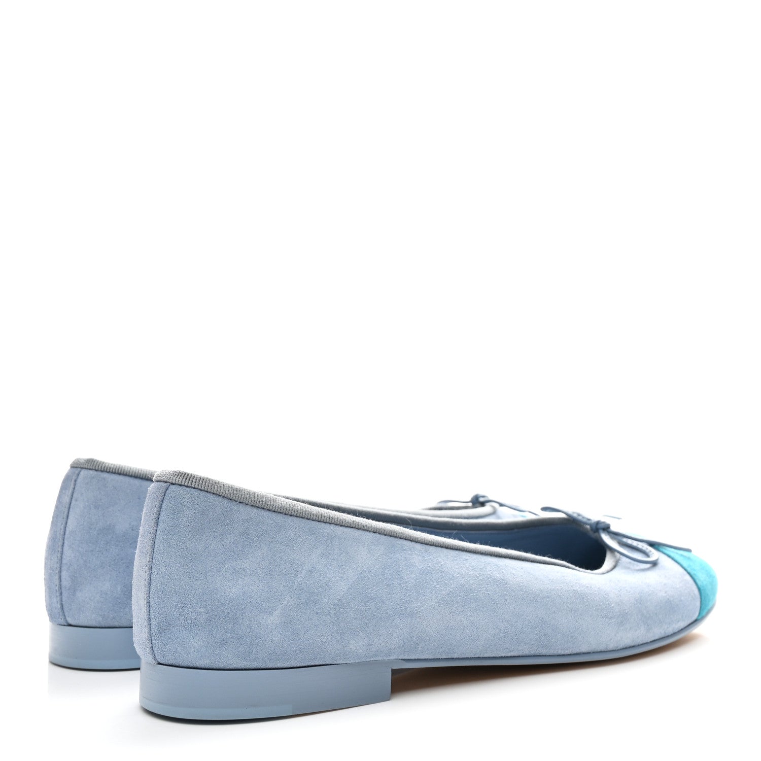 Chanel Suede Calfskin Cap Toe CC Ballerina Flats 40.5 Light Blue Turquoise