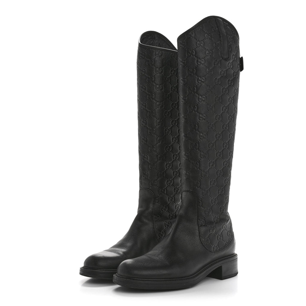 Gucci Guccissima Calfskin Miro Soft Knee High Riding Boots 35 Black