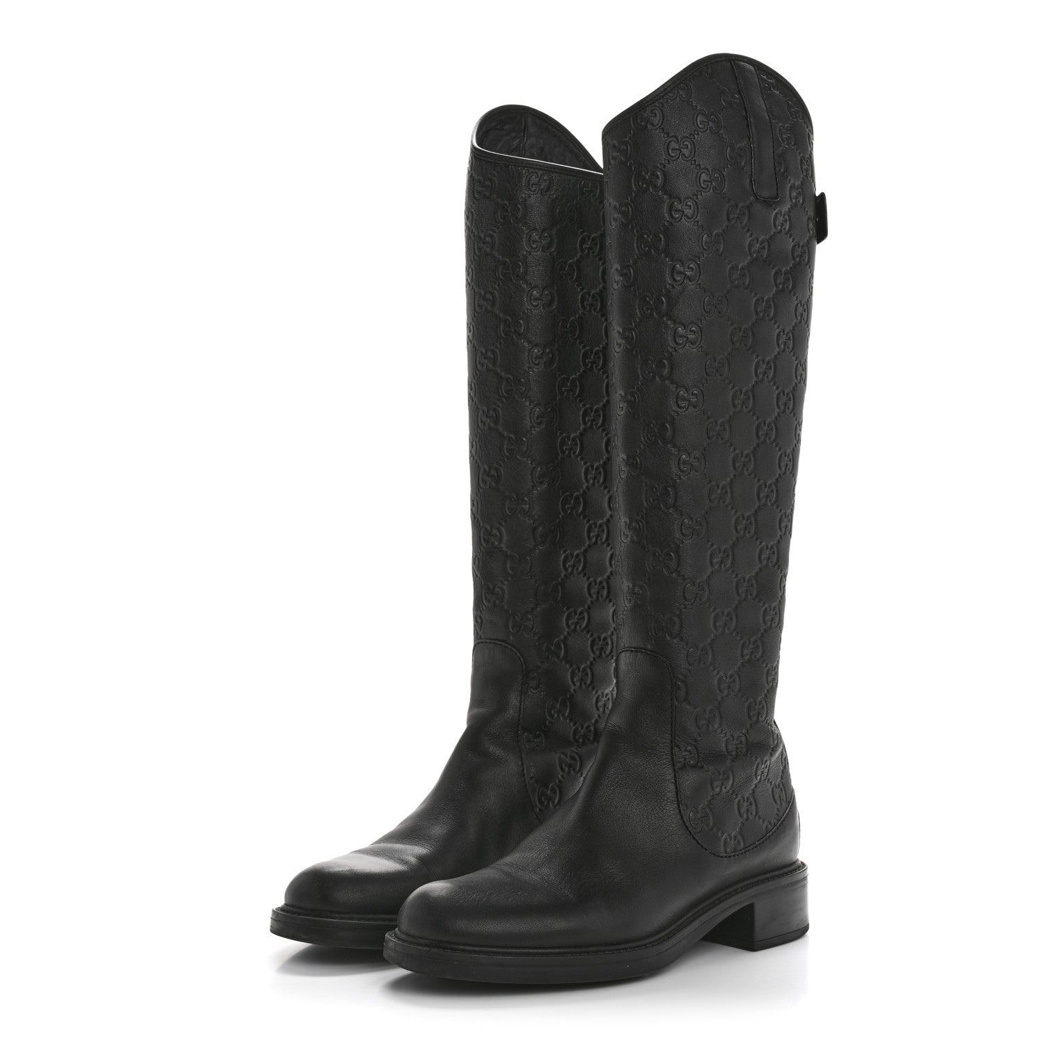 Gucci Guccissima Calfskin Miro Soft Knee High Riding Boots 35 Black