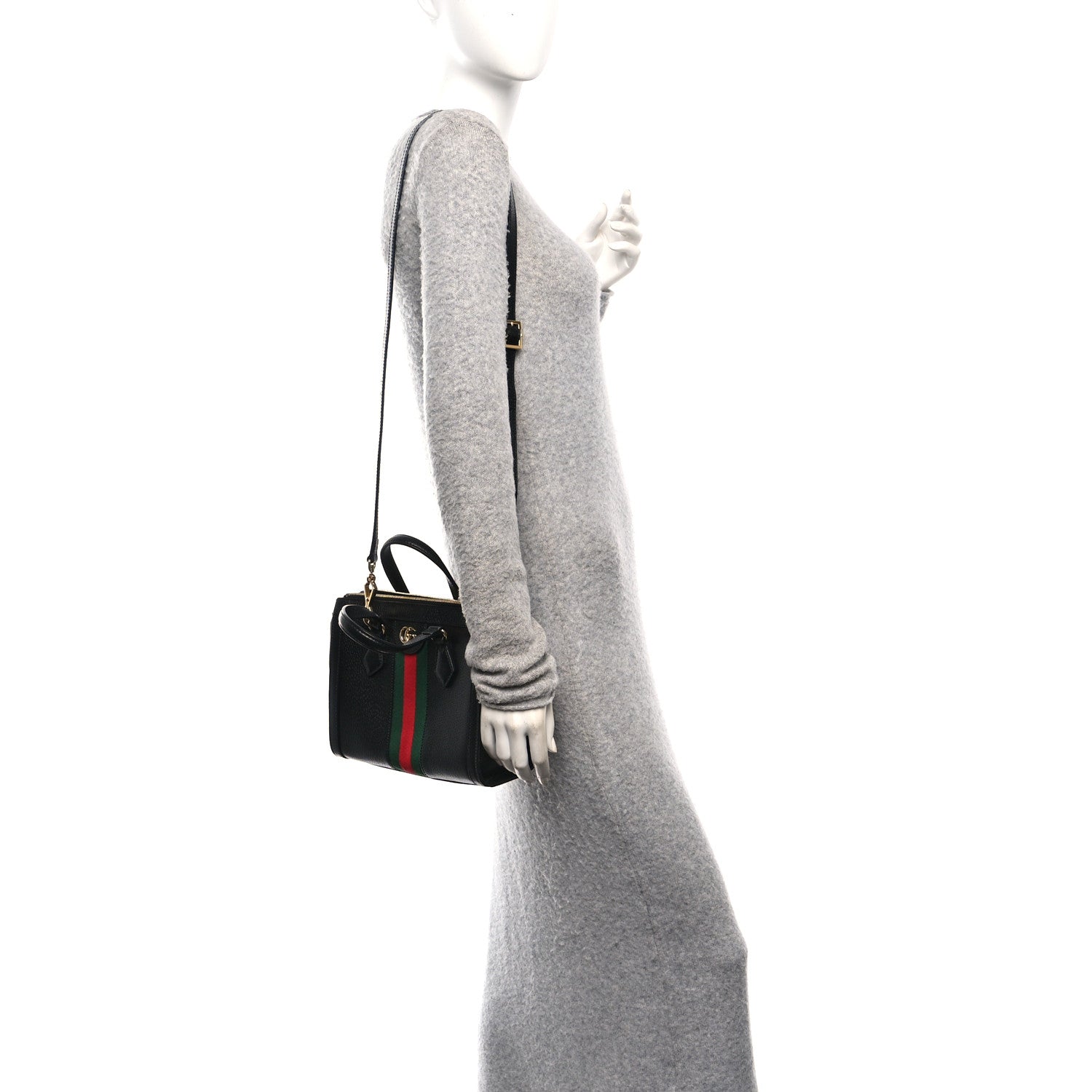 Gucci Textured Calfskin Web Small Ophidia Tote Bag Black
