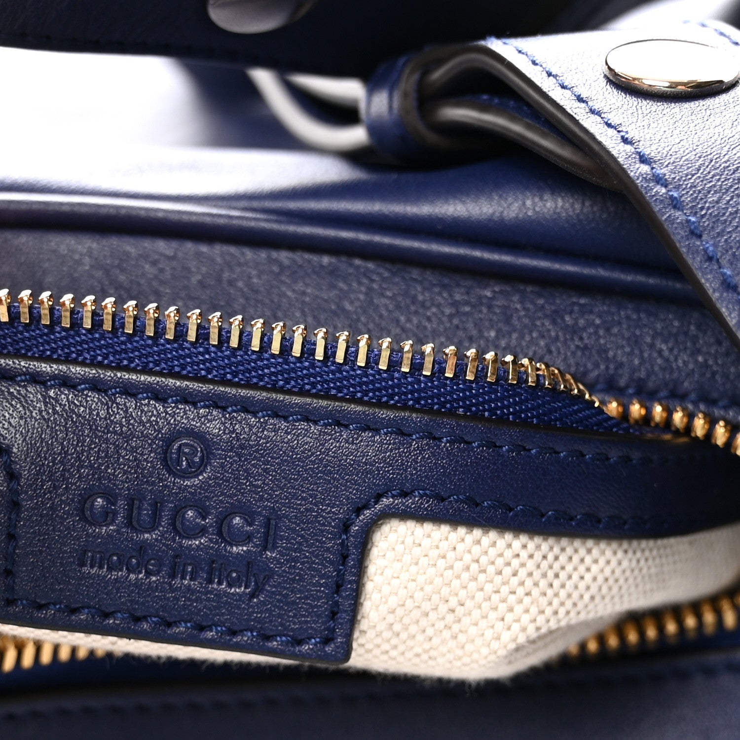 Gucci Aria Calfskin Web Large Attache Shoulder Bag Navy
