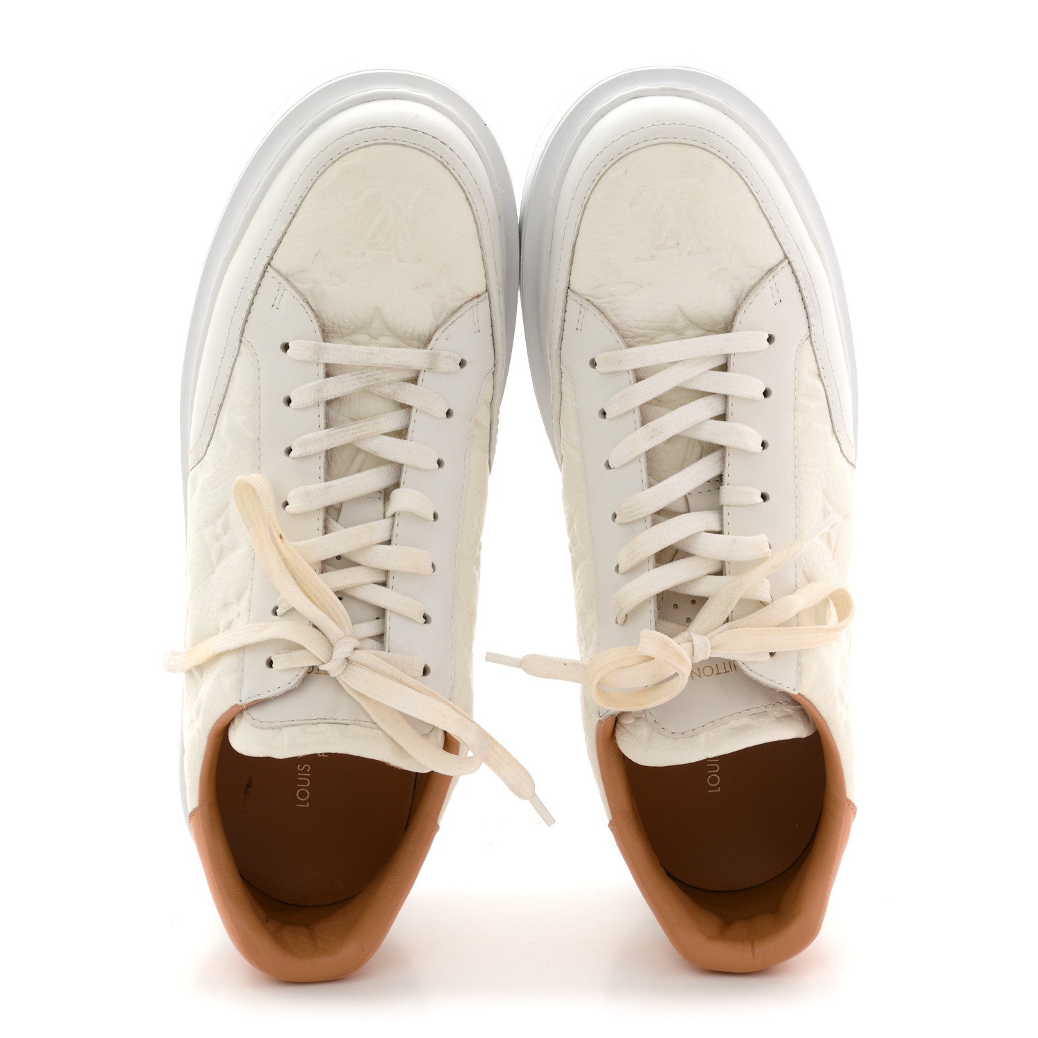 Louis Vuitton Grained Calfskin Embossed Monogram Mens Beverly Hills Sneakers 8.5 White