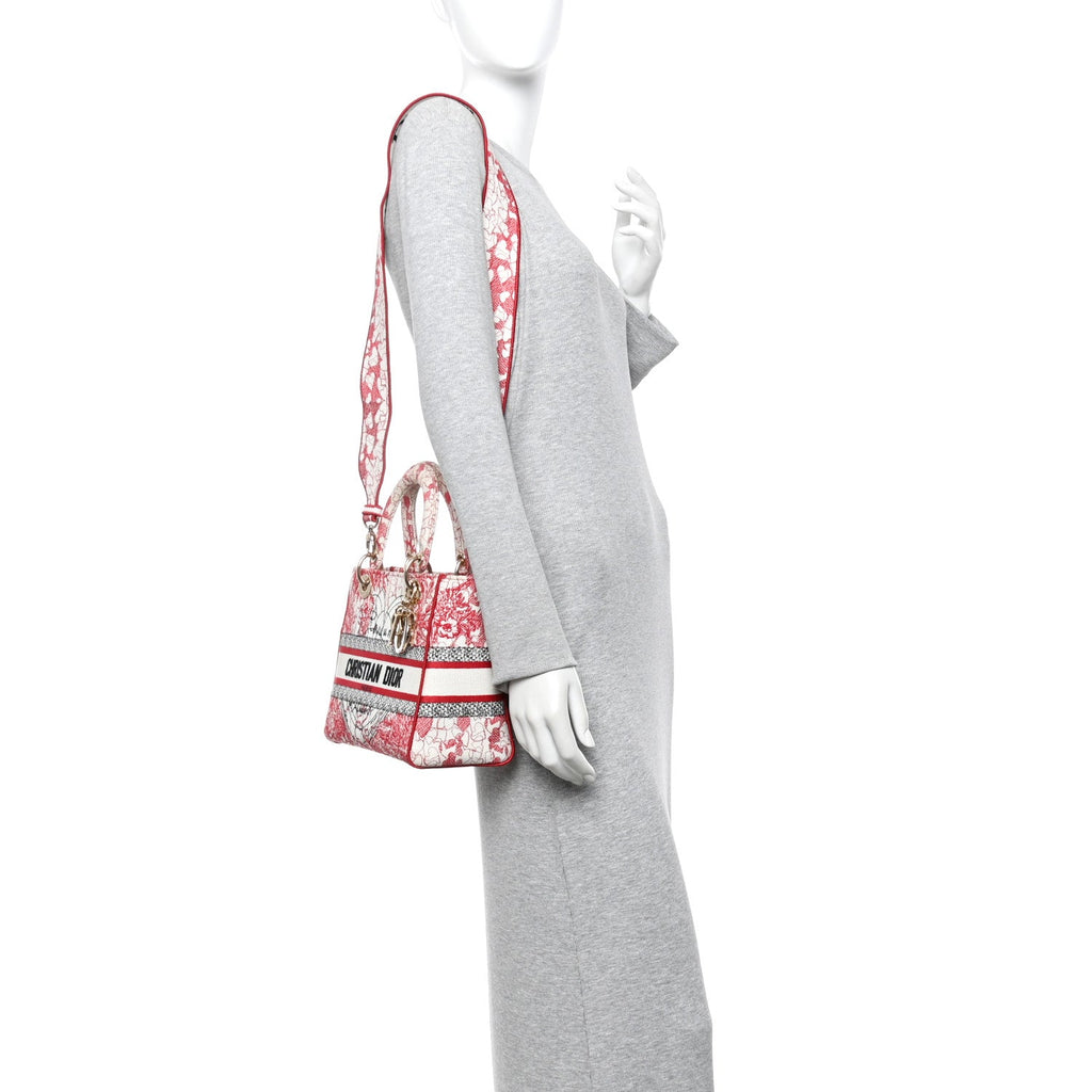 Christian Dior Canvas Embroidered Medium Dioramour D-Royaume Lady D-Lite Red Multicolor