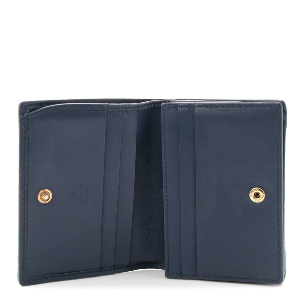 Gucci Denim Matelasse Pearly GG Marmont Card Case Wallet Blue