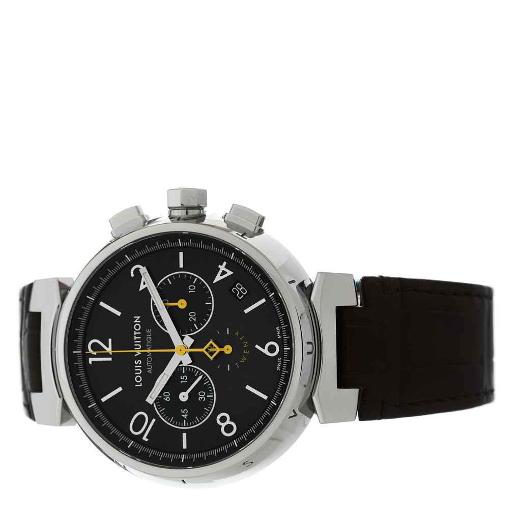Louis Vuitton Stainless Steel Alligator 41mm Tambour Twenty Chronograph Automatic Watch Brown
