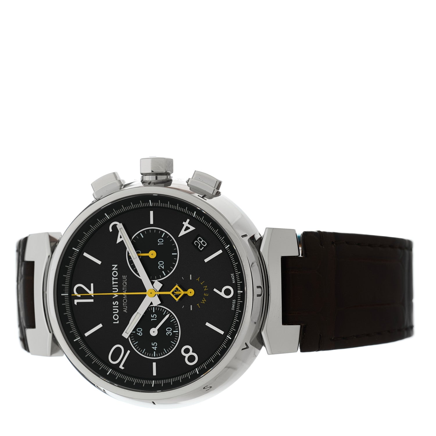 Louis Vuitton Stainless Steel Alligator 41mm Tambour Twenty Chronograph Automatic Watch Brown