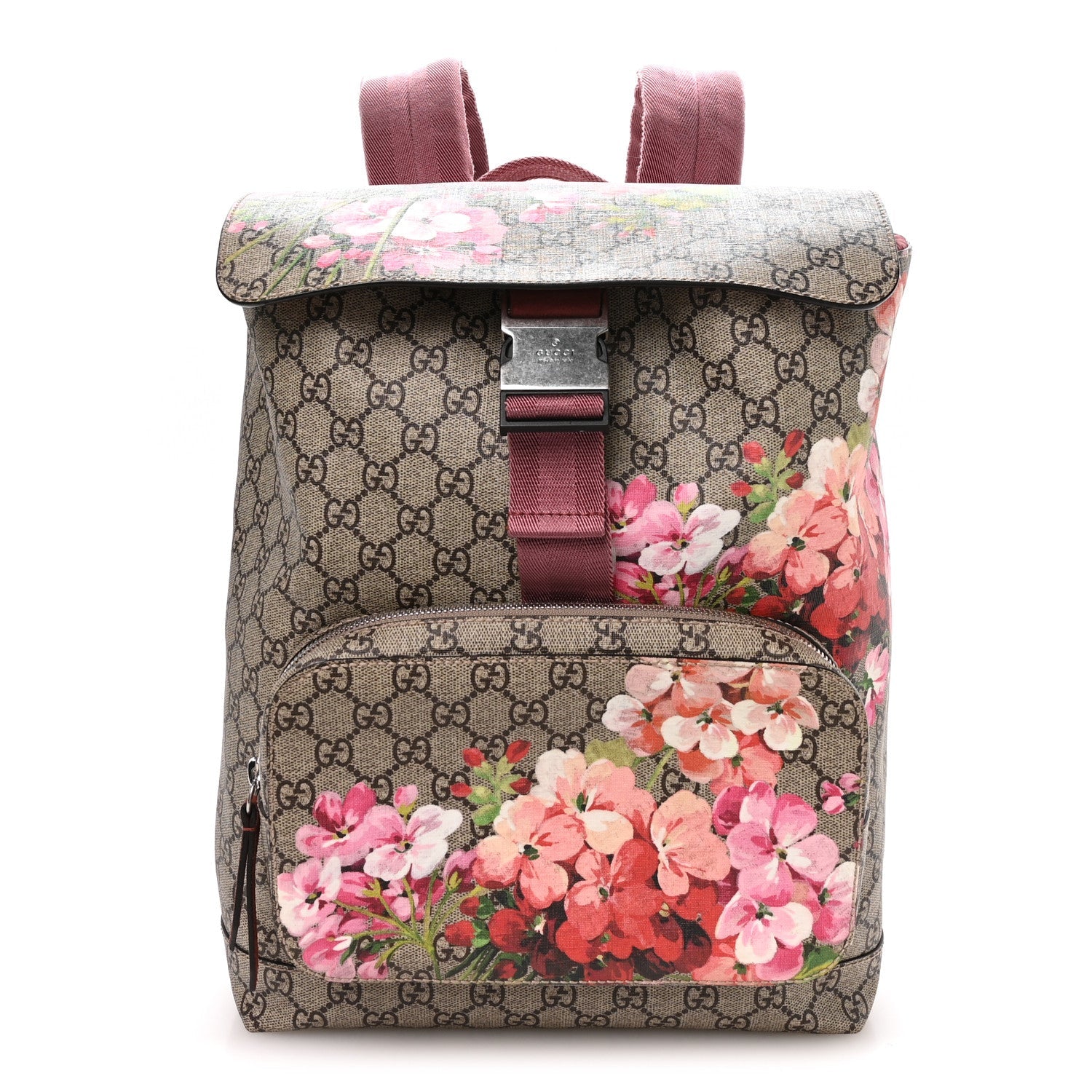 Gucci GG Supreme Monogram Blooms Medium Single Buckle Backpack Beige Multicolor Dry Rose