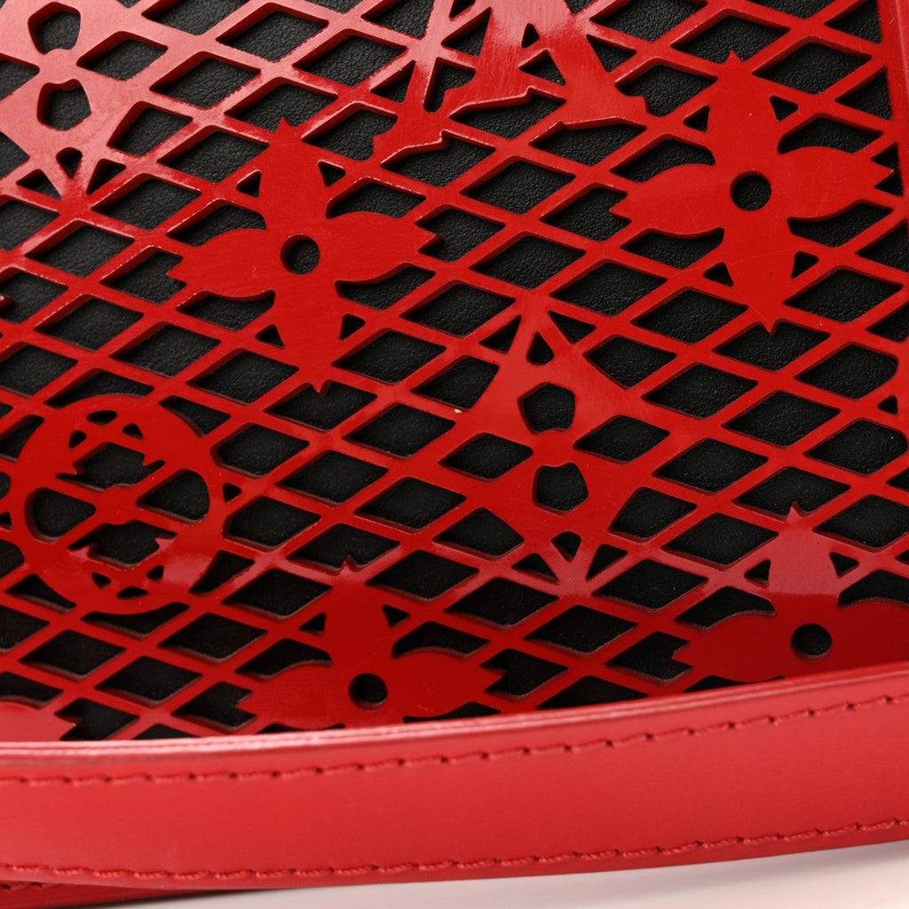 Louis Vuitton Patent Calfskin Monogram Lace Dauphine Mini Red