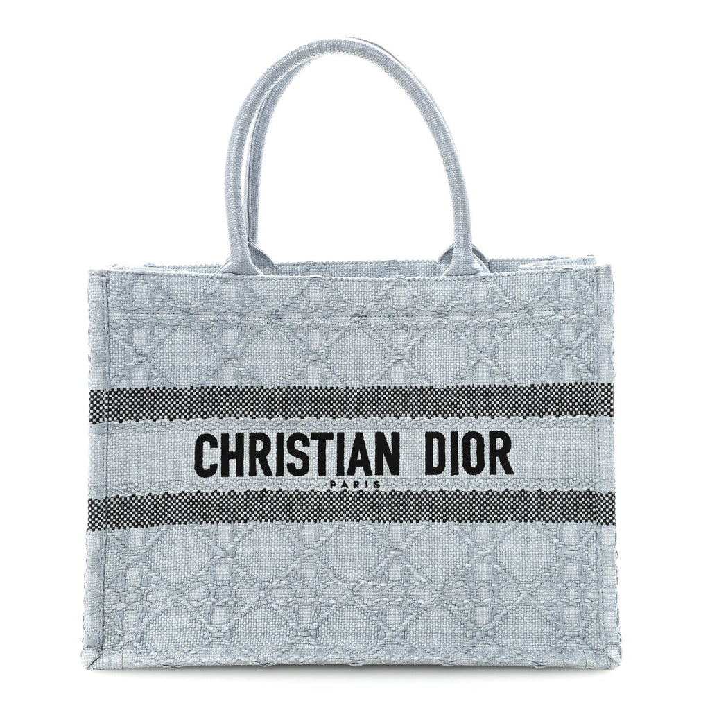 Christian Dior Raffia Cannage Medium Book Tote Blue