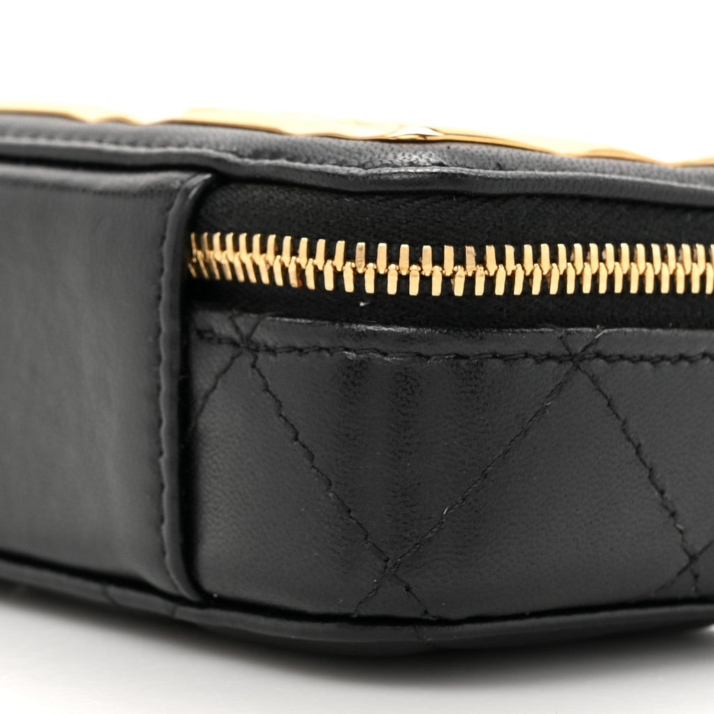 Chanel Lambskin Quilted Mini Golden Plate Clutch With Chain Black