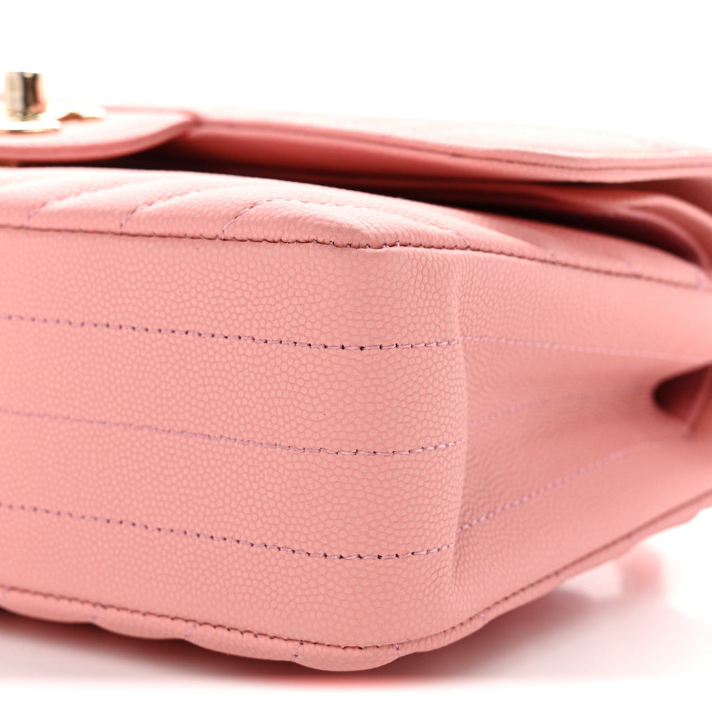 Chanel Caviar Chevron Quilted Small Double Flap Pink