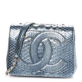 Chanel Metallic Snakeskin CC Flap Bag Blue